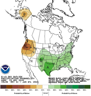 NOAA’s 6-10 day outlook precipitation probability map.