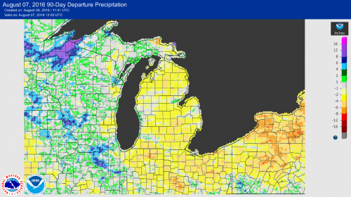 Precipitation map of Michigan.