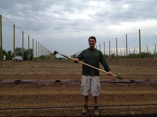 Marty Moga of Calhoun County’s new High Five Hops Farm is pictured at Hop Head Farms’ 2012 spring planting event.