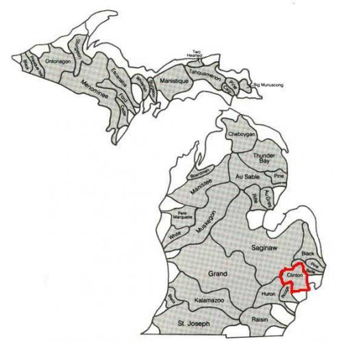 This diagram shows the major watersheds in Michigan. The Clinton River watershed is outlined in red.
