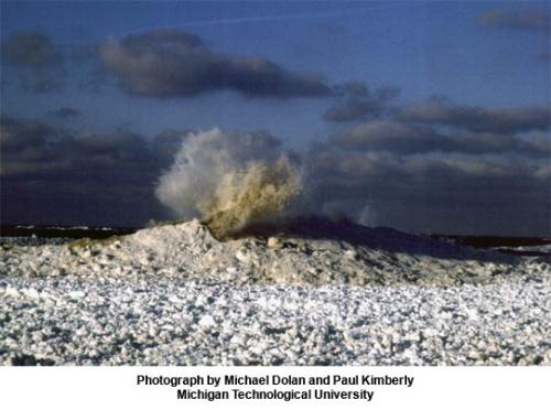 Ice volcano on Great Lakes image.