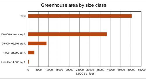 Graph of greenhouse area by size class